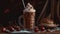 Indulgent chocolate milkshake on rustic wooden table generated by AI