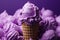 Indulgent delight a cone of purple ice cream promises a tasteful and luxurious treat