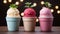 Indulgent dessert pink bowl of ice cream with raspberry swirl generated by AI