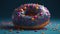 Indulgent donut with pink icing, chocolate, and confetti decoration generated by AI