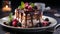 Indulgent gourmet dessert chocolate cheesecake with raspberry sauce generated by AI