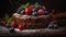 Indulgent homemade berry cheesecake on rustic wood table generated by AI