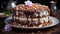 Indulgent homemade chocolate cake with whipped cream generated by AI