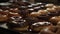 Indulgent homemade donuts stacked on rustic table generated by AI