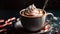 Indulgent hot chocolate with whipped cream and marshmallow decoration generated by AI