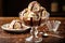 Indulgent Ice Cream Sundae with Chocolate Sauce and Sprinkles on Rustic Wooden Table