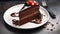 Indulgent slice of dark chocolate cake with strawberries generated by AI