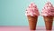 Indulgent summer treat colorful ice cream cone on pink backdrop generated by AI