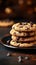 Indulgent treat Scrumptious chocolate chip cookies against dark backdrop