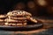 Indulgent treat Scrumptious chocolate chip cookies against dark backdrop