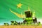 industrial 3D illustration of green rye agricultural combine harvester on field with Mauritania flag background, food industry