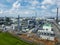 Industrial area dominated by chimneys and smoke of the oil refinery, Rotterdam