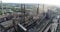 Industrial area top view, view of the industrial object, courtyard of a factory, aerial view, smoke and fire