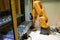 Industrial auto robot welding steel construction by cnc program