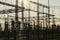 Industrial background - silhouettes of electrical substation facilities