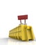 Industrial background with skip and bulldozer 3d rendering