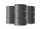 Industrial black metal barrels group realistic vector illustration isolated.