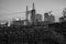 Industrial Black and White cityscape skyline of Downtown Minneapolis Minnesota in the Twin Cities Metro