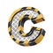Industrial black and yellow striped metallic font, 3d rendering, letter C