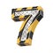 Industrial black and yellow striped metallic font, 3d rendering, number 7