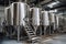 Industrial Brewery with Fermentation Tanks and Beer Kegs