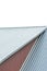 Industrial building roof sheets, grey steel rooftop pattern, isolated rifled roofing panels, large detailed ocher painted wood
