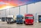 Industrial building and warehouse with freight trucks - Logistic