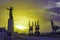 Industrial cargo port cranes in Palermo at sunrise, Sicily