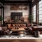 industrial chic living room with exposed brick walls metal acce