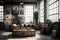 industrial-chic living room, with sleek and modern design elements