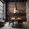 An industrial-chic loft dining room with a reclaimed wood table and exposed brick walls1