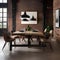 An industrial-chic loft dining room with a reclaimed wood table and exposed brick walls2