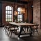 An industrial-chic loft dining room with a reclaimed wood table and exposed brick walls2