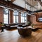 Industrial Chic: A loft-style living room with exposed brick walls, metal piping, and salvaged factory lights Leather sofas and