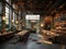 Industrial-chic wedding venue with metal beams and Edison lights3D render