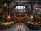 Industrial-chic wedding venue with metal beams and Edison lights3D render