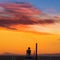 Industrial chimney at sunrise in Paterna Spain