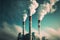 industrial chimneys emitting white smoke against a blue sky