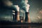 industrial chimneys emitting white smoke against a blue sky