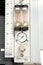 Industrial circle thermometer/manometer with temperature gauge.