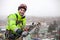 Industrial climber on a metal construction