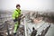 Industrial climber on a metal construction