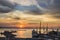 Industrial commercial port at sunset, Ancona, Italy