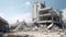 Industrial concrete building destructed by earthquake strike. Disaster scene full. generative ai