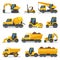 Industrial construction equipment and machinery flat vector icons