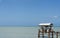 Industrial construction on water. Caribbean seascape in the Colombian Guajira. Copy space