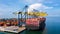 Industrial container logistics unloading import and export container terminal, Container ship carrying container with quay crane,