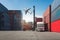 Industrial container yard with forklift working