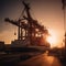 Industrial Crane Loading Cargo at Sunset