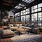Industrial Elegance Aesthetic Fusion in Living Spaces. Generative AI
